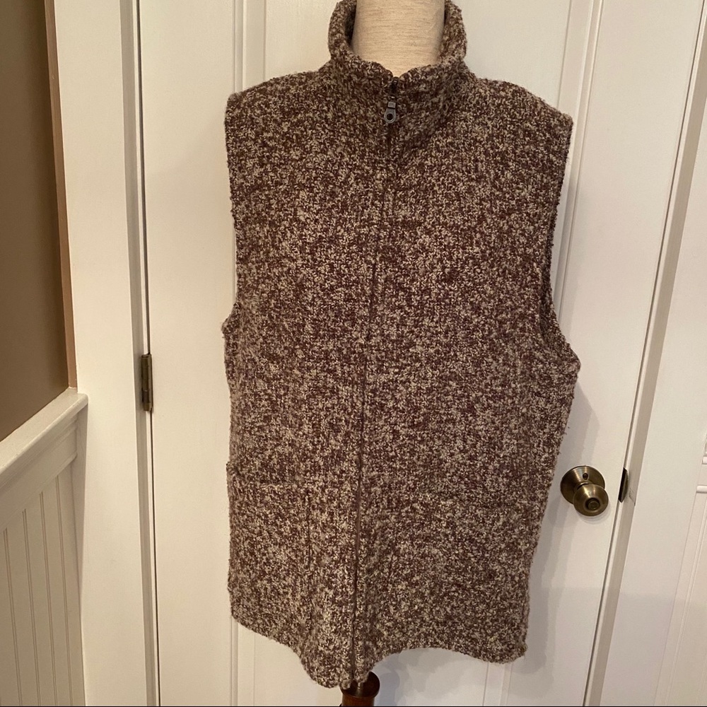 WEAVE OF THE IRISH VEST ZIP BROWN WHITE IRELAND HANDMADE COAT JACKET Size L